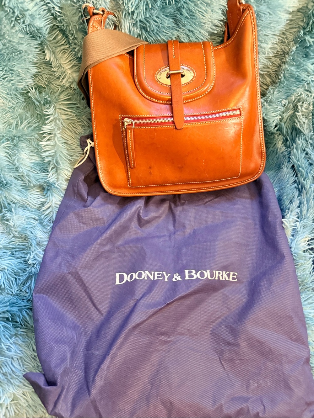 Dooney & Bourke Cognac Leather Crossbody with Turn-Lock Detail